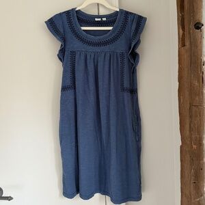 Gap Boho Blue Jersey Swing Dress with embroidered detail. Size M.